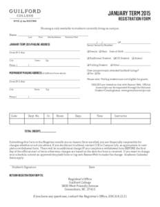 January Term[removed]Registration Form OFFICE of the REGISTRAR