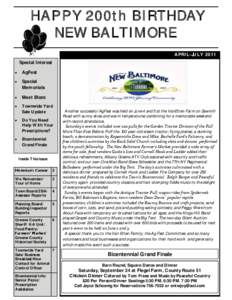 HAPPY 200th BIRTHDAY NEW BALTIMORE APRIL-JULY 2011 Special Interest 