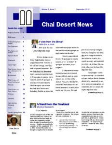 Volume 1, Issue 2  Chai Desert News Inside this issue: Religious Practice