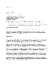 Joint Letter to CMS on a Proposal to Modify the Process for Establishing RVUs - August 13, 2014