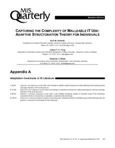 RESEARCH ARTICLE  CAPTURING THE COMPLEXITY OF MALLEABLE IT USE: ADAPTIVE STRUCTURATION THEORY FOR INDIVIDUALS Kurt W. Schmitz Department of Computer Information Systems, Robinson College of Business, Georgia State Univer