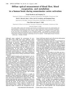 Diffuse optical measurement of blood flow, blood
oxygenation, and metabolism
in a human brain during sensorimotor cortex activation