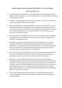 Capacity building elements addressed during the SBSTA 36 research dialogue Notes for the SBSTA Chair •  I am pleased to report to this Forum on Capacity Building some outcomes from the research