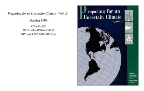 Preparing for an Uncertain Climate, Volume II.  Front Matter