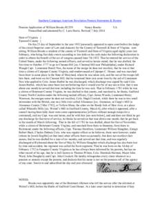 Southern Campaign American Revolution Pension Statements & Rosters Pension Application of William Brooks R1259 Nancy Brooks Transcribed and annotated by C. Leon Harris. Revised 7 July[removed]VA