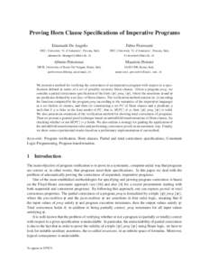 Proving Horn Clause Specifications of Imperative Programs Emanuele De Angelis Fabio Fioravanti  DEC, University ‘G. d’Annunzio’, Pescara, Italy