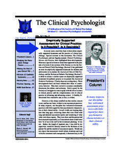 The Clinical Psychologist A Publication of the Society of Clinical Psychology Division 12 - American Psychological Association ➥