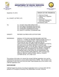 September 19, 2013  REASON FOR THIS TRANSMITTAL ALL COUNTY LETTER 13-75