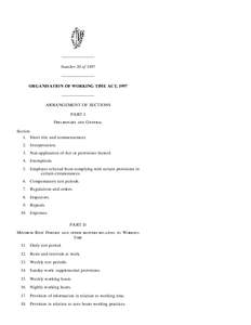 ———————— Number 20 of 1997 ———————— ORGANISATION OF WORKING TIME ACT, 1997 ———————— ARRANGEMENT OF SECTIONS