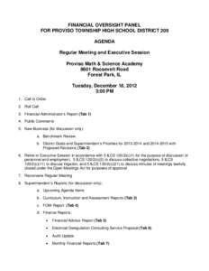 Proviso Township High School District 209 Financial Oversight Panel Meeting Agenda - December 18, 2012