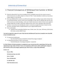 University of Connecticut  Financial Consequences of Withdrawal from Summer or Winter Sessions  Please be advised that if you do not complete all your scheduled courses for the summer session or winter intersession