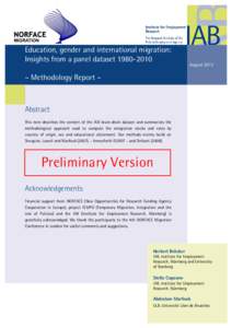 Education, gender and international migration: Insights from a panel dataset[removed]August 2013  – Methodology Report –