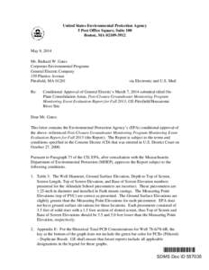 GE - HOUSATONIC RIVER, LETTER REGARDING CONDITIONAL APPROVAL OF ON-PLANT CONSOLIDATION AREAS (OPCA), POST-CLOSURE GROUNDWATER MONITORING PROGRAM MONITORING EVENT EVALUATION REPORT FOR FALL 2013, [removed], SDMS# 557035