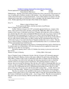 Southern Campaign American Revolution Pension Statements Pension application of Zachariah Mills W9195 Mary fn72NC Transcribed by Will Graves[removed]