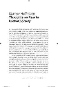 Stanley Hoffmann Thoughts on Fear in Global Society