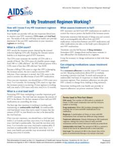 HIV and Its Treatment – Is My Treatment Regimen Working? Is My Treatment Regimen Working?  How will I know if my HIV treatment regimen