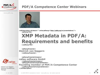 PDF/A Competence Center Webinars www.pdfa.org <rdf:Description rdf:about=