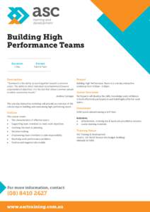 Building High Performance Teams Duration 1 Day  Format