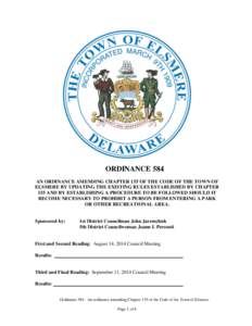 ORDINANCE 584 AN ORDINANCE AMENDING CHAPTER 155 OF THE CODE OF THE TOWN OF ELSMERE BY UPDATING THE EXISTING RULES ESTABLISHED BY CHAPTER 155 AND BY ESTABLISHING A PROCEDURE TO BE FOLLOWED SHOULD IT BECOME NECESSARY TO PR