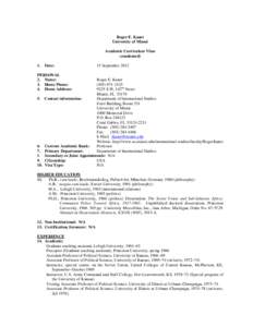 Roger E. Kanet University of Miami Academic Curriculum Vitae