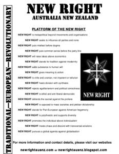 TRADITIONAL—EUROPEAN—REVOLUTIONARY  NEW RIGHT AUSTRALIA NEW ZEALAND  PLATFORM OF THE NEW RIGHT