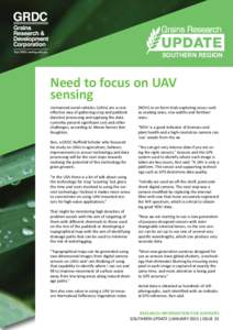 SOUTHERN REGION  Need to focus on UAV sensing (NDVI) in on-farm trials exploring issues such as seeding rates, row widths and fertiliser