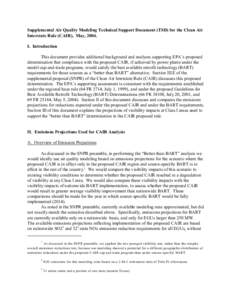 Supplemental Air Quality Modeling Technical Support Document (TSD) for the Clean Air Interstate Rule (CAIR), May, 2004. I. Introduction This document provides additional background and analyses supporting EPA’s propose