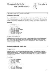 Curriculum vitae of Chief Apostle Wilhelm Leber