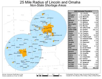 25 Mile Radius of Lincoln and Omaha Non-State Shortage Areas Dodge  Colfax