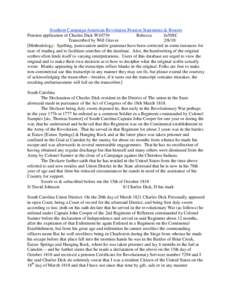 Southern Campaign American Revolution Pension Statements & Rosters Pension application of Charles Dick W10739 Rebecca fn50SC Transcribed by Will Graves[removed]