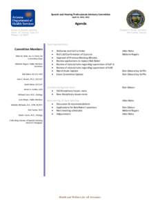 Speech and Hearing Professionals Advisory Committee April 15, 2015, 2015 Agenda Bureau of Special Licensing 150 N. 18th Avenue, Suite 410