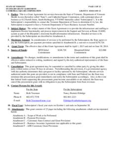 STATE OF VERMONT STANDARD GRANT AGREEMENT CATHEDRAL SQUARE CORPORATION PAGE 1 OF 23 GRANT #: [removed]