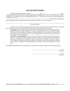 SECOND HOME RIDER THIS SECOND HOME RIDER is made this ______________ day of _______________________, ______, and is incorporated into and shall be deemed to amend and supplement the Mortgage, Deed of Trust, or Security D
