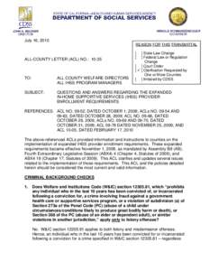 July 16, 2010 REASON FOR THIS TRANSMITTAL ALL-COUNTY LETTER (ACL) NO.: 10-35  [