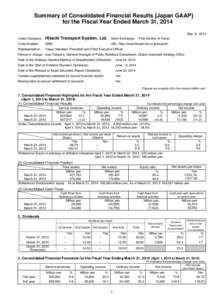 Summary of Consolidated Financial Results [Japan GAAP] for the Fiscal Year Ended March 31, 2014 May 9, 2014 Listed Company:  Hitachi Transport System, Ltd.