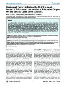 Biophysical Factors Affecting the Distribution of Demersal Fish around the Head of a Submarine Canyon Off the Bonney Coast, South Australia David R. Currie1*, Sam McClatchie2, John F. Middleton1, Sasi Nayar1 1 South Aust