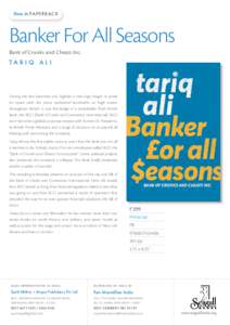 New in PAPERBACK  Banker For All Seasons Bank of Crooks and Cheats Inc. TARIQ ALI