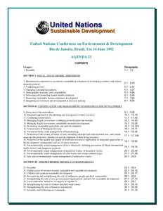 United Nations Conference on Environment & Development Rio de Janerio, Brazil, 3 to 14 June 1992 AGENDA 21 CONTENTS Chapter 1. Preamble