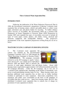 Paper WMSC[removed]For information Three-Coloured Waste Separation Bins  INTRODUCTION