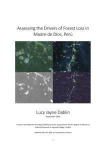 Assessing the Drivers of Forest Loss in Madre de Dios, Perú Lucy Jayne Dablin September 2014