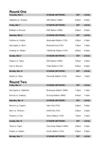 Round One Thursday, Mar 6 STADIUM (NETWORK)  EST