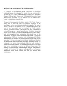 Response of the Arctic Ocean to the Arctic Oscillation G Krahmann (Lamont-Doherty Earth Observatory of Columbia University, Route 9W, Palisades, NY 10964, USA; ph; fax; e-mail: 