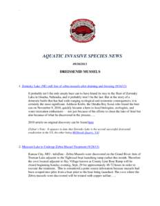 `  AQUATIC INVASIVE SPECIES NEWS[removed]DREISSENID MUSSELS