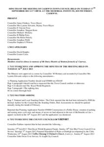 MINUTES OF THE MEETING OF CAERWYS TOWN COUNCIL HELD ON TUESDAY 17TH SEPTEMBER 2013 AT 7-30P.M. AT THE MEMORIAL INSTITUTE, SOUTH STREET, CAERWYS.