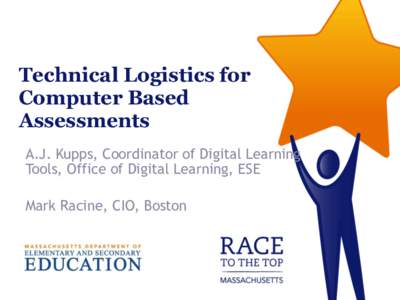 Technical Logistics for Computer Based Assessments A.J. Kupps, Coordinator of Digital Learning Tools, Office of Digital Learning, ESE !