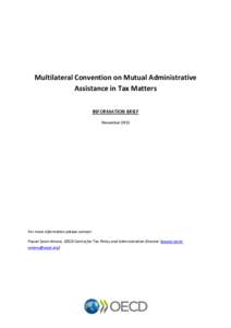 Multilateral Convention on Mutual Administrative Assistance in Tax Matters INFORMATION BRIEF November[removed]For more information please contact:
