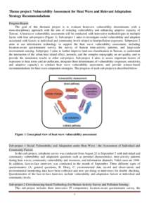 Theme project: Vulnerability Assessment for Heat Wave and Relevant Adaptation Strategy Recommendations Progress Report The goal of this thematic project is to evaluate heatwave vulnerability determinants with a trans-dis