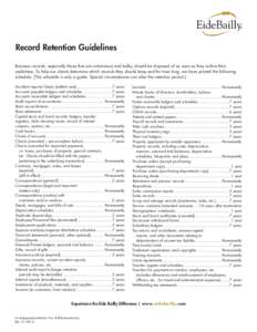 Record Retention Guidelines Business records, especially those that are voluminous and bulky, should be disposed of as soon as they outlive their usefulness. To help our clients determine which records they should keep a