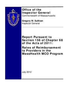 Rates of Reimbursement to Providers in the MassHealth MCO Program, July 2012