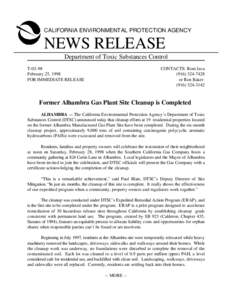 CALIFORNIA ENVIRONMENTAL PROTECTION AGENCY  NEWS RELEASE Department of Toxic Substances Control T[removed]February 25, 1998